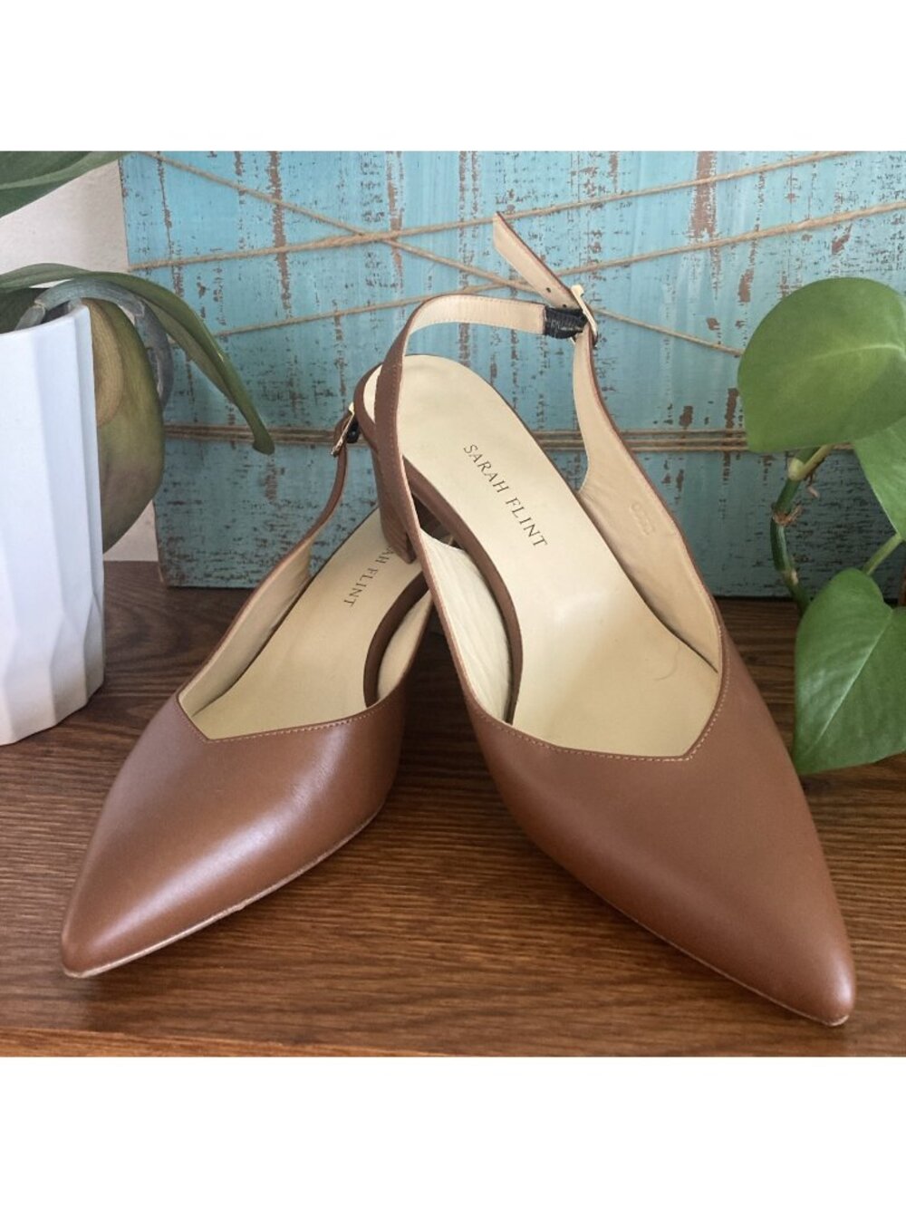 Sarah Flint Emma Sling 50 Brown Leather Pumps Size 39 EU 8 US